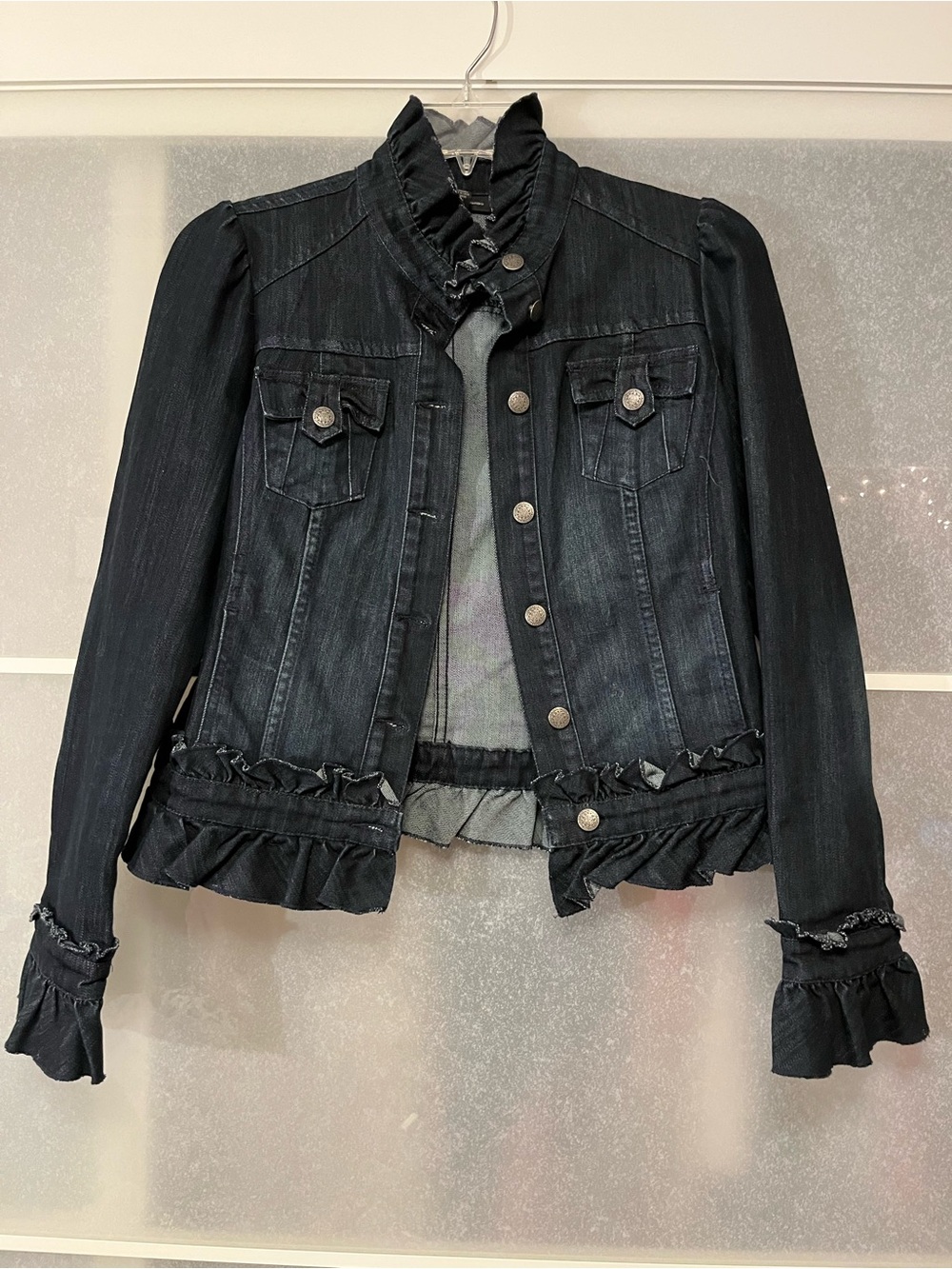 Dark Blue Denim Ruffled Jacket